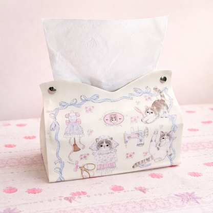 Cute cartoon tissue holder with pastel animal illustrations, decorative tissue box for bedroom or nursery decor.