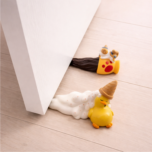 Cute animal door stoppers, cartoon duck and cat paw design to prevent doors from slamming.